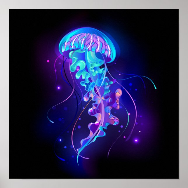 Vibrant Colour Glowing Jellyfish Poster (Front)