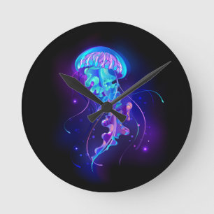 Vibrant Colour Glowing Jellyfish Round Clock