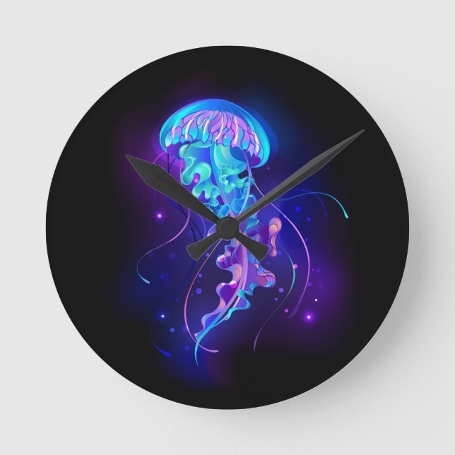 Vibrant Colour Glowing Jellyfish Round Clock (Front)