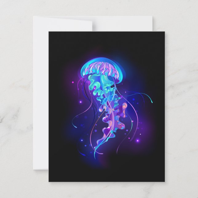 Vibrant Colour Glowing Jellyfish Save The Date (Front)