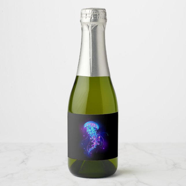 Vibrant Colour Glowing Jellyfish Sparkling Wine Label (Front)
