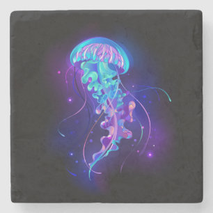 Vibrant Colour Glowing Jellyfish Stone Coaster