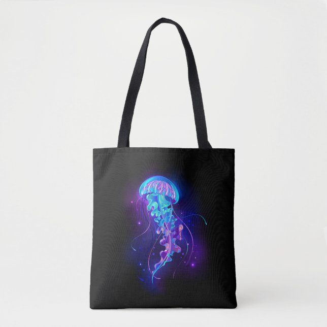 Vibrant Colour Glowing Jellyfish Tote Bag (Front)