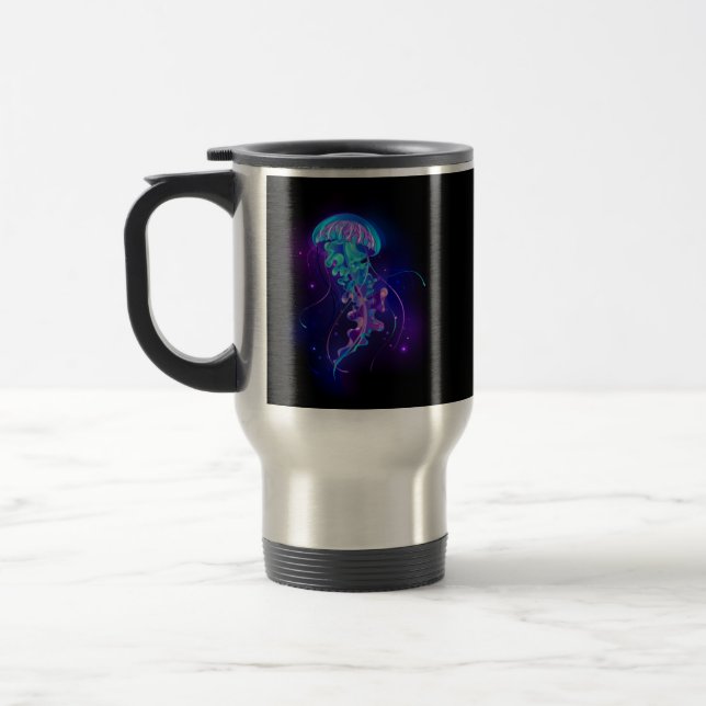 Vibrant Colour Glowing Jellyfish Travel Mug (Left)