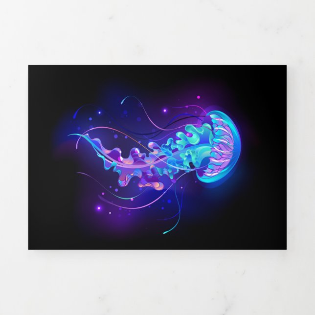 Vibrant Colour Glowing Jellyfish Tri-Fold Invitation (Cover)
