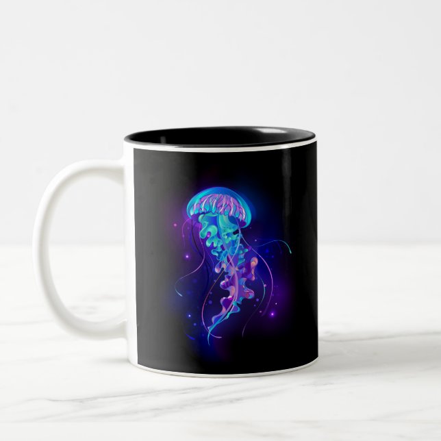 Vibrant Colour Glowing Jellyfish Two-Tone Coffee Mug (Left)
