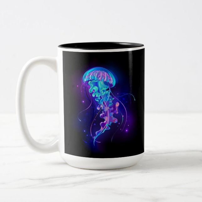 Vibrant Colour Glowing Jellyfish Two-Tone Coffee Mug (Left)