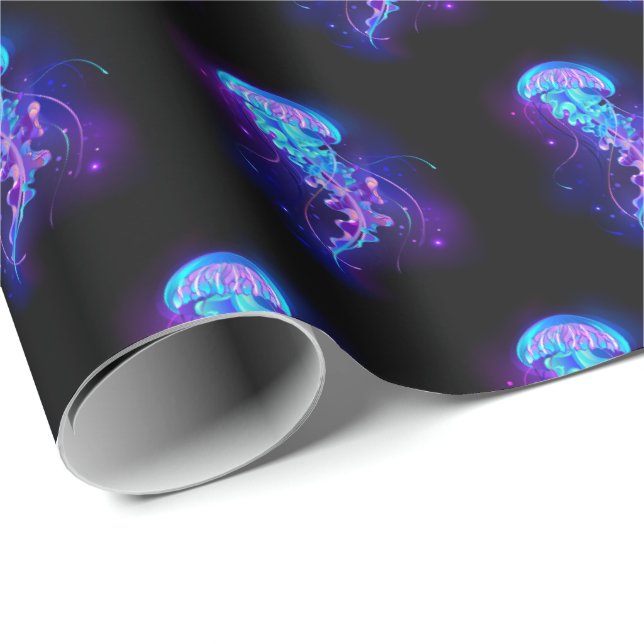 Vibrant Colour Glowing Jellyfish Wrapping Paper (Roll Corner)