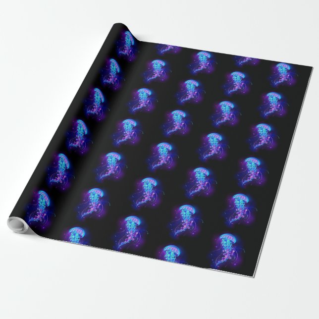 Vibrant Colour Glowing Jellyfish Wrapping Paper (Unrolled)