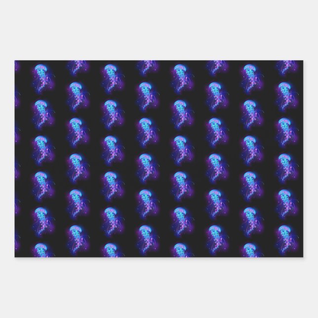 Vibrant Colour Glowing Jellyfish Wrapping Paper Sheet (Front)