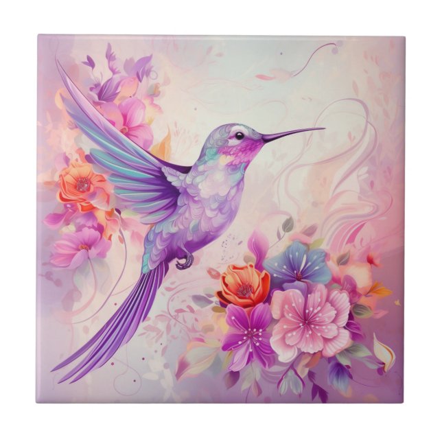 Vibrant Colour Hummingbird Ceramic Tile (Front)
