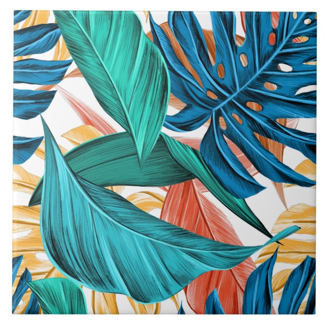 Vibrant colour leaves ceramic tile (Front)