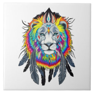 Vibrant colour Lion Drawing Ceramic Tile