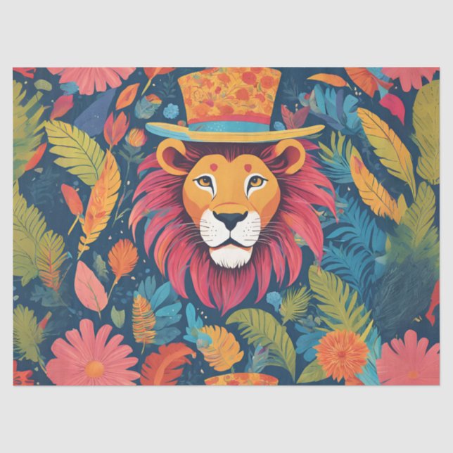 Vibrant Colour Lion with Top Hat Tissue Paper (Front)