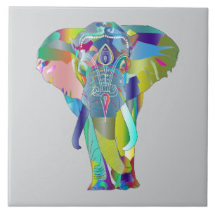 Vibrant Colour Mandala Elephant Ceramic Tile