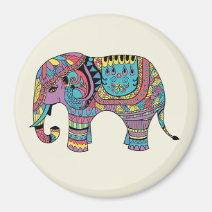 Vibrant Colour Mandala Elephant Magnet