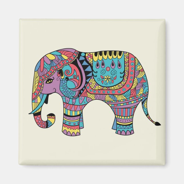 Vibrant Colour Mandala Elephant Magnet (Front)