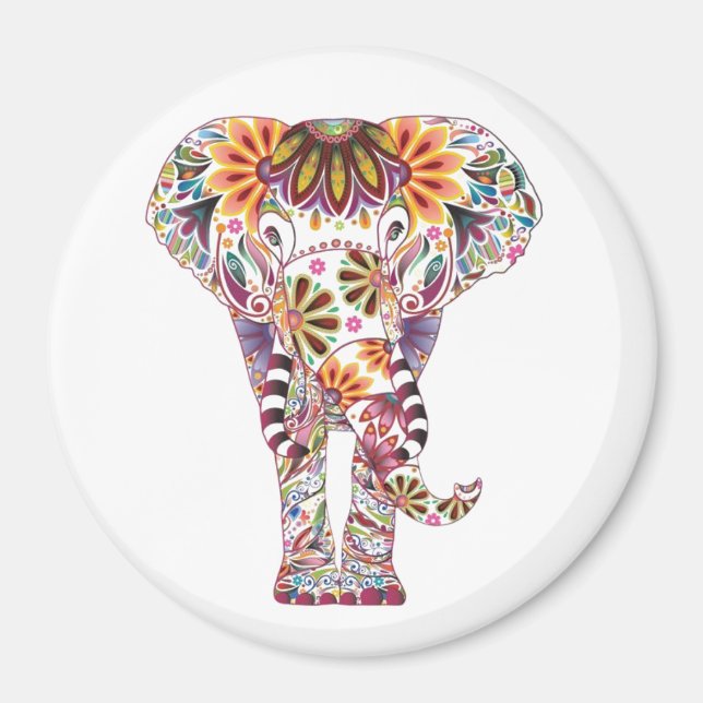 Vibrant Colour Mandala Elephant Magnet (Front)