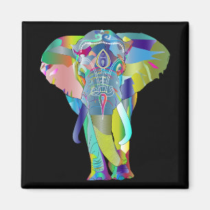 Vibrant Colour Mandala Elephant Magnet
