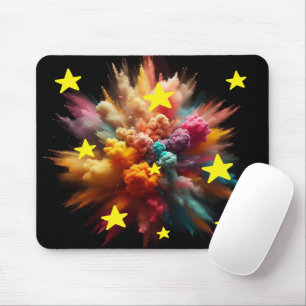 Vibrant Colour Powder Burst with Bright Yellow Sta Mouse Pad