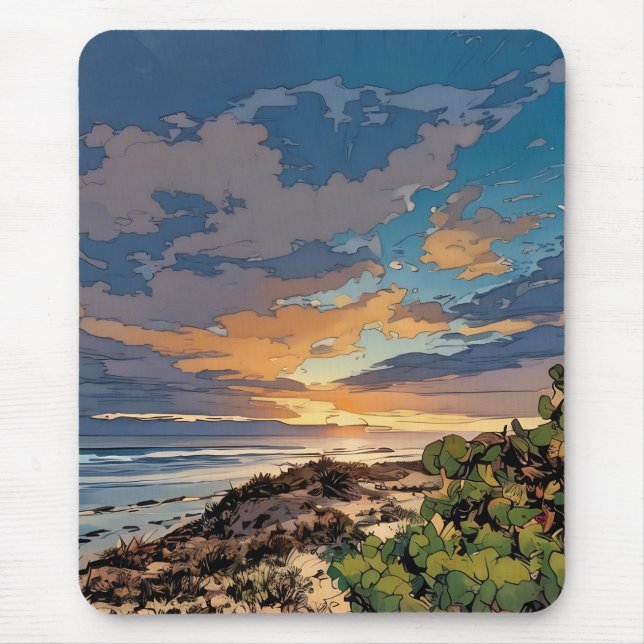 Vibrant colour scenic ocean beach Mousepad (Front)