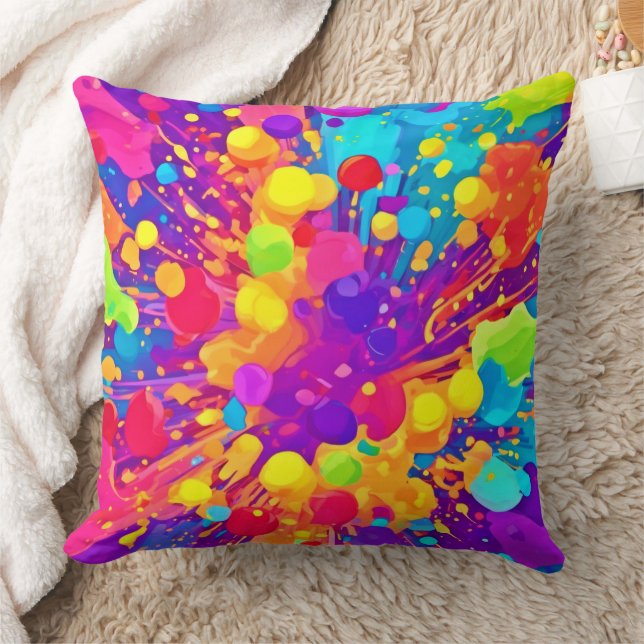 Vibrant Colour Spatter Cushion (Blanket)