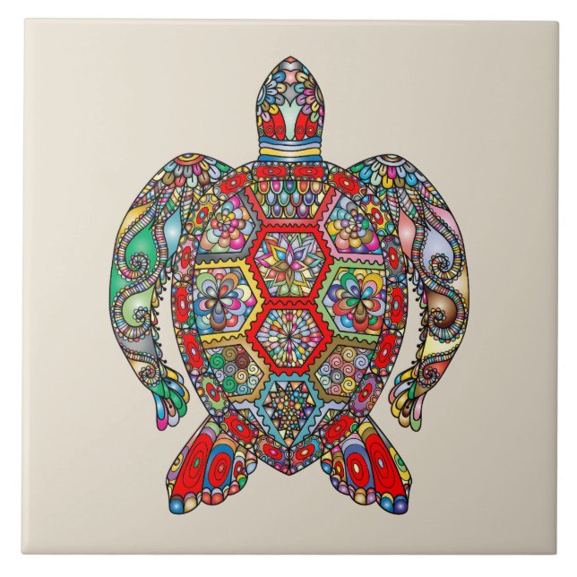 Vibrant colour turtle ceramic tile (Front)