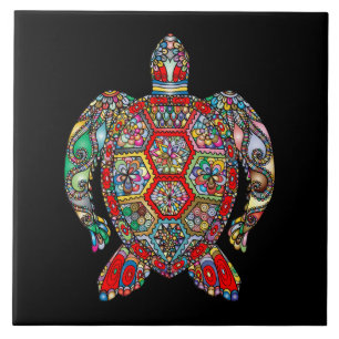Vibrant colour turtle ceramic tile