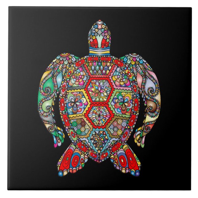 Vibrant colour turtle ceramic tile (Front)