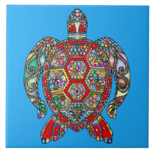 Vibrant colour turtle ceramic tile