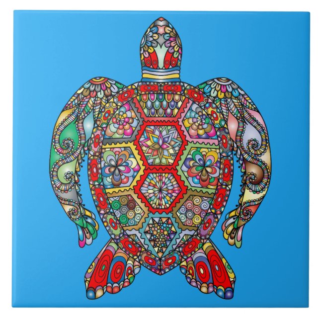 Vibrant colour turtle ceramic tile (Front)