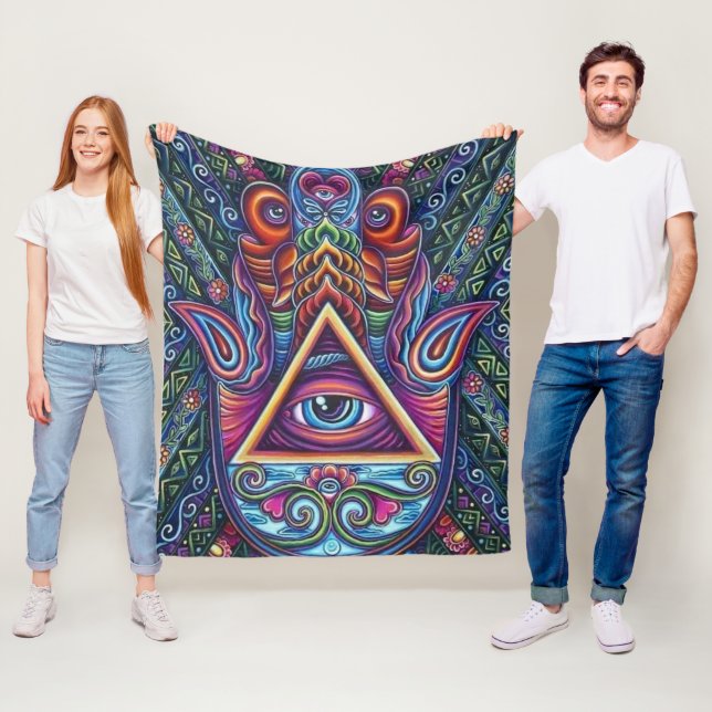 Vibrant Coloured All-Seeing Eye  Fleece Blanket (In Situ)