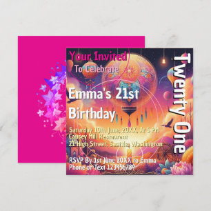 Vibrant Coloured Birthday Balloon Invitation 21st