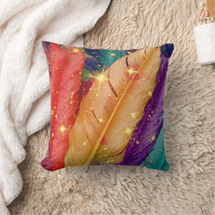 Vibrant Coloured Feathers Cushion