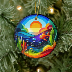 Vibrant Coloured Glass Abstract Goldfish Ceramic Ornament