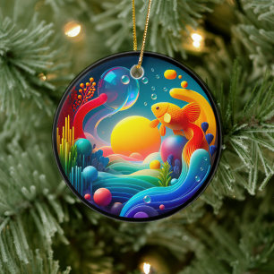 Vibrant Coloured Glass Abstract Goldfish  Ceramic Ornament