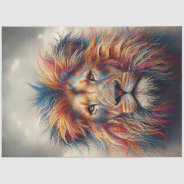 Vibrant Coloured Lion Head Decoupage Tissue Paper (Front)