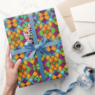 Vibrant Coloured Stained Glass Window Pattern Wrapping Paper