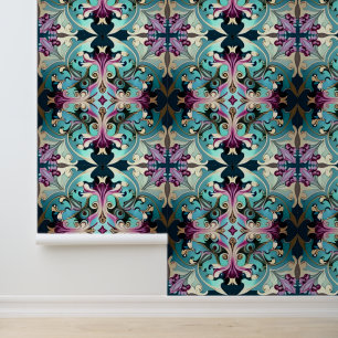 Vibrant Coloured Symmetrical Repeat Pattern Wallpaper