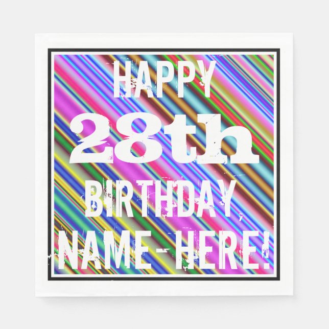 Vibrant, Colourful 28th Birthday + Custom Name Napkin (Front)