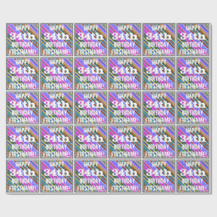 Vibrant, Colourful 34th Birthday + Custom Name Wrapping Paper
