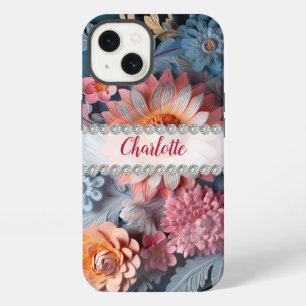 Vibrant colourful 3D flowers, diamond frame custom iPhone 13 Case