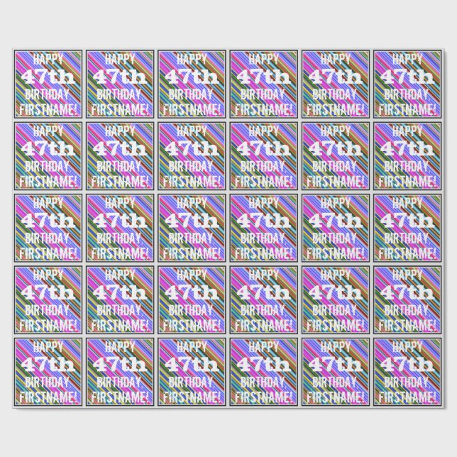 Vibrant, Colourful 47th Birthday + Custom Name Wrapping Paper (Flat)