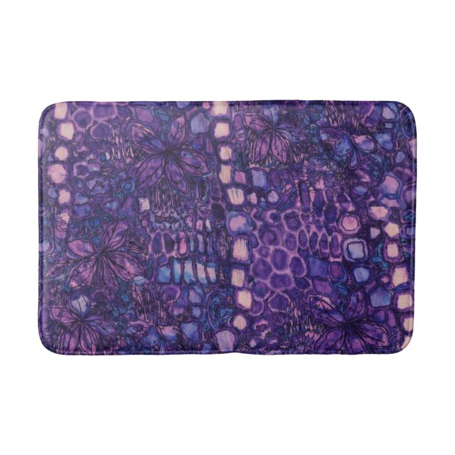 Vibrant Colourful Abstract Floral Pattern Bath Mat (Front)