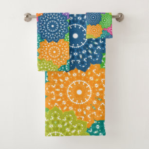 Vibrant Colourful Abstract Flowers Bath Towel Set