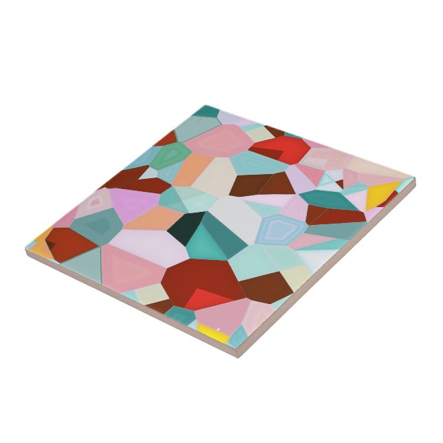 Vibrant Colourful Abstract Geometric Glass Art Ceramic Tile (Side)