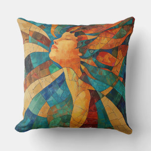Vibrant Colourful Abstract Mosaic Woman Cushion