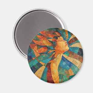Vibrant Colourful Abstract Mosaic Woman Magnet