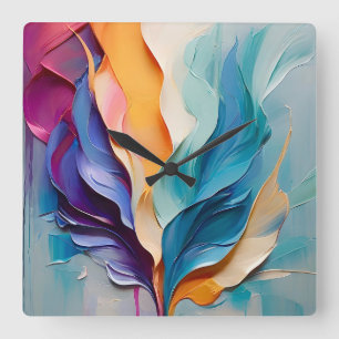 Vibrant Colourful Abstract Painting Artwork  Square Wall Clock