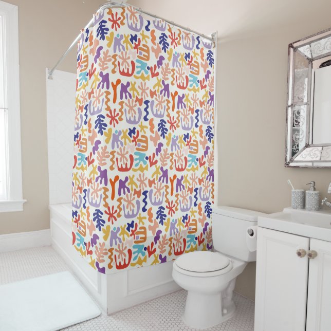 Vibrant Colourful Abstract Print Shower Curtain (In Situ)